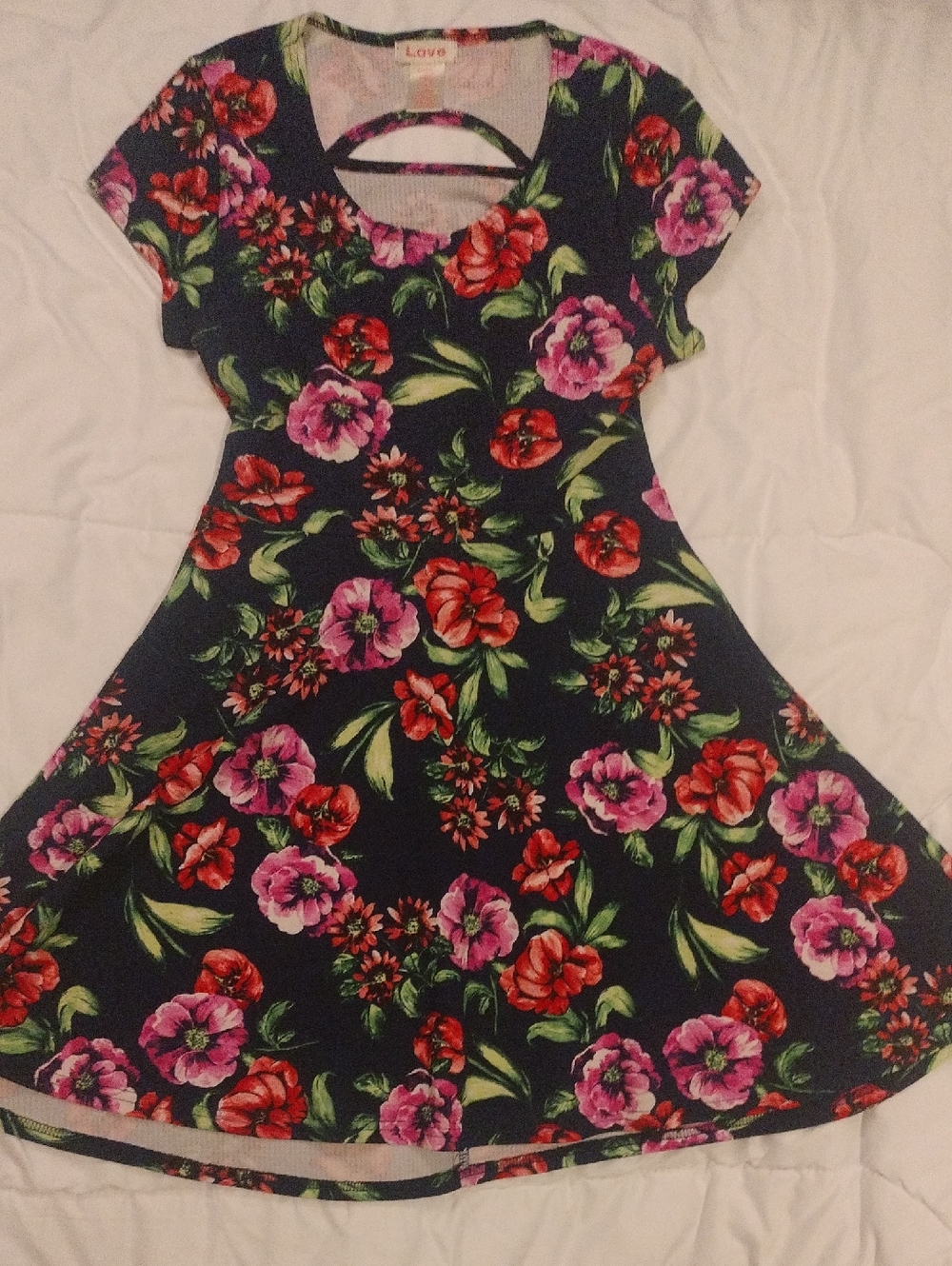 Navy Floral Flair Short Dress
